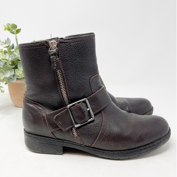 Clarks Shoes - Clarks Brown Leather Merriam Lynn Moto Boots